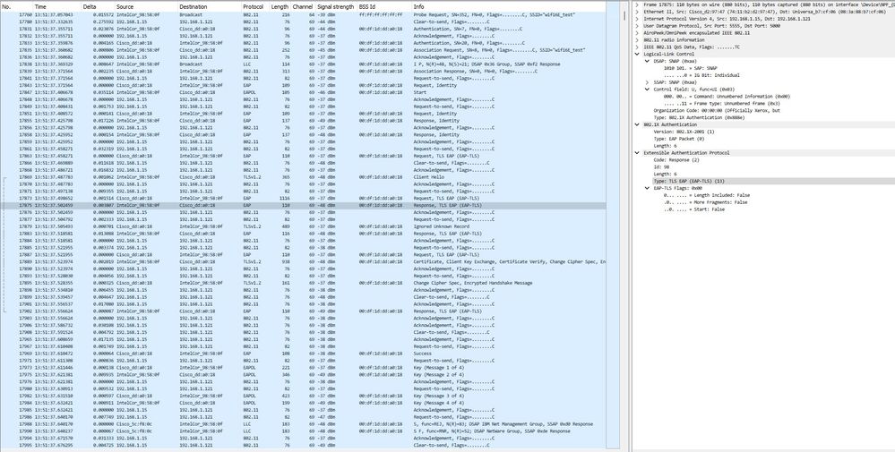 WPA3 Enterprise GCMP256 SUITEB192-1x with EAP-TLS Association with Intel AX211 client and EAP-TLS Focus