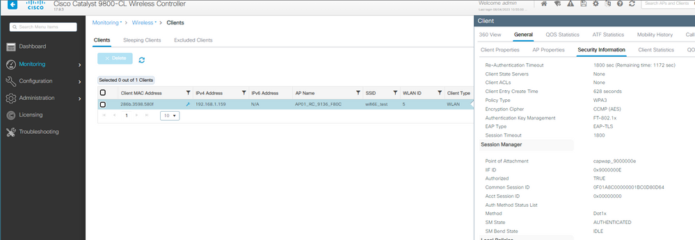 WPA3 Enterprise GCMP256 SUITEB192-1x with EAP-TLS client details(EAP-TLS 클라이언트 세부사항이 포함된 WPA3 엔터프라이즈 GCMP256 SUITEB192-1x)