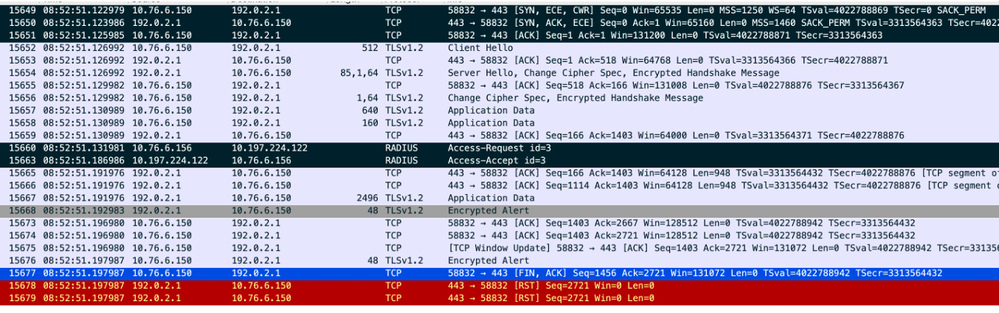 Flujo TCP con paquete RADIUS