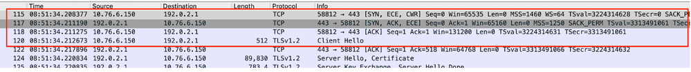 Protocolo de enlace TCP entre el cliente y el servidor web