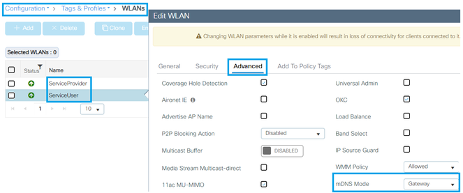 Configuración del SSID en el modo de gateway mDNS