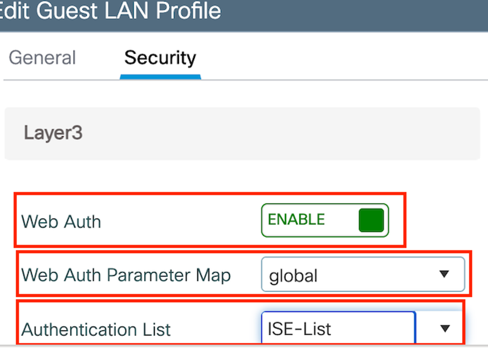 Guest LAN Securityタブ