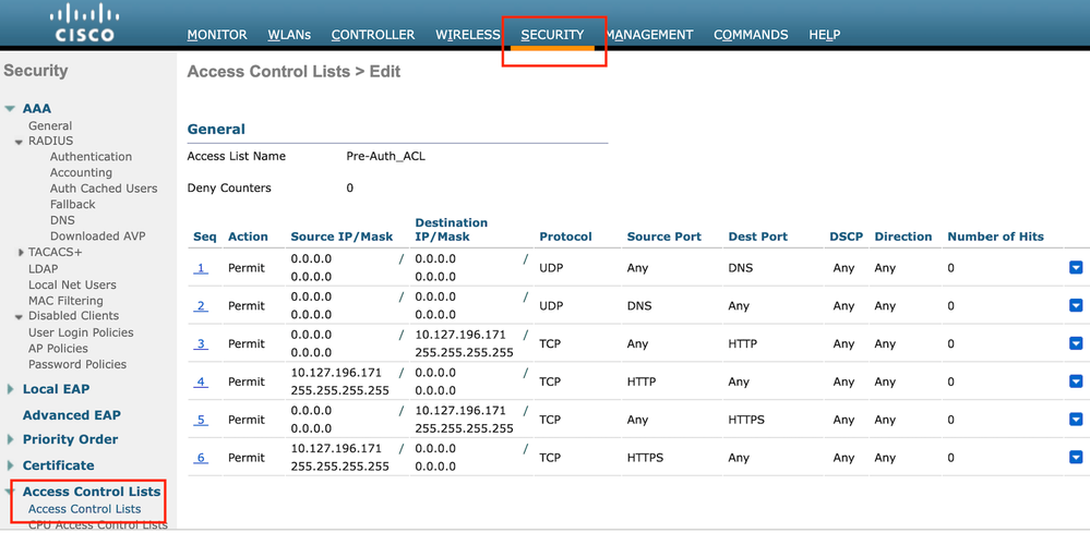 Lista de acceso para permitir el tráfico al servidor web