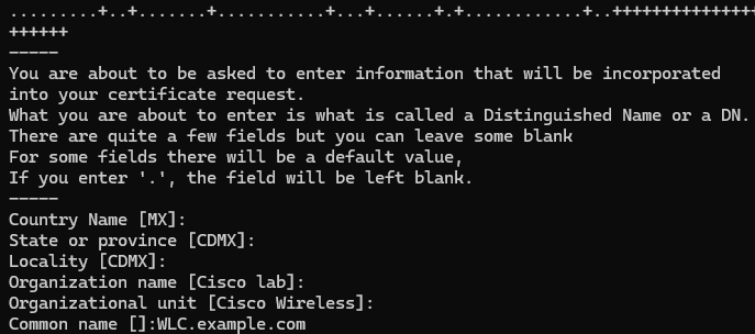 WLC Certificate Distinguished Name Interactive Prompt