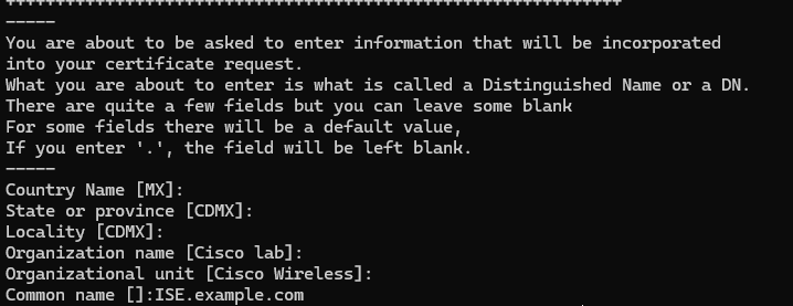 ISE Certificate Distinguished Name Interactive Prompt