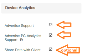 9800 GUI: Check boxes under Device Analytics