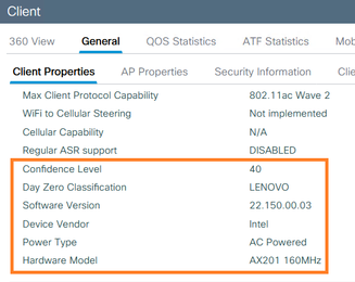 9800 GUI: Monitor Client : Client Properties