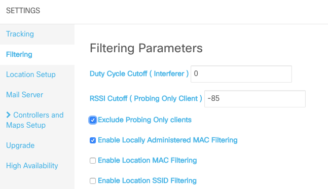 CMX Filtering Parameters