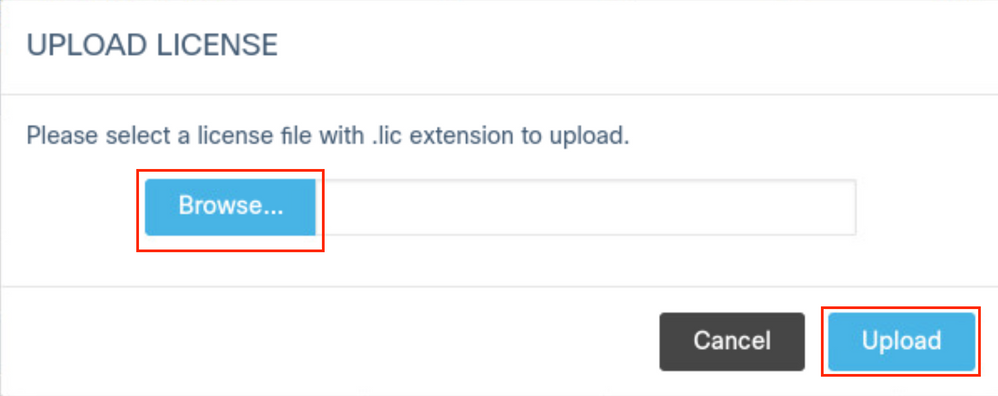 Upload license button