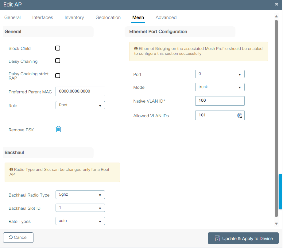 Configuration du port Ethernet