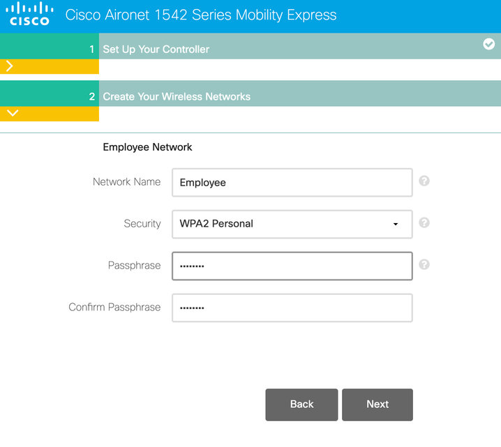 Mobility Express Initial Wizard Page 2