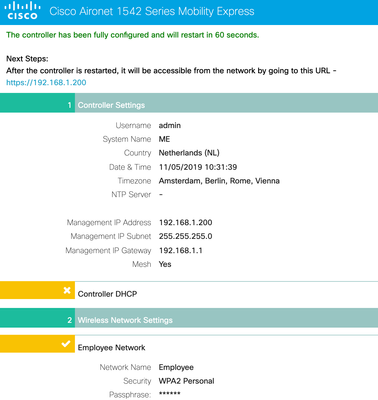 End of Mobility Express Initial Wizard