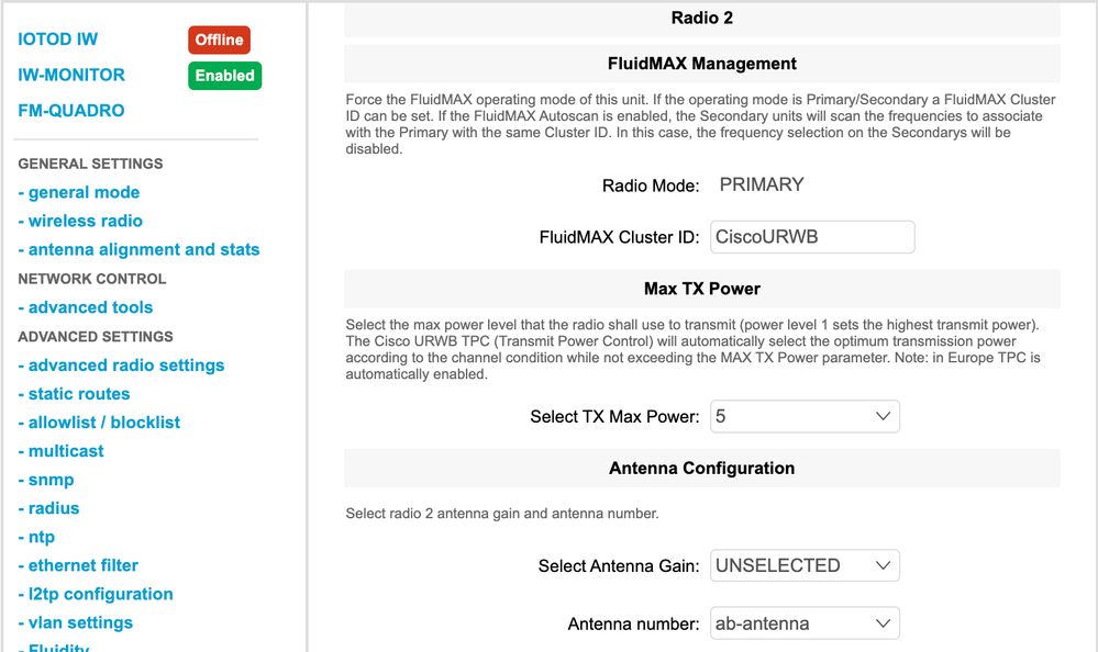 Configuración de Radio 2