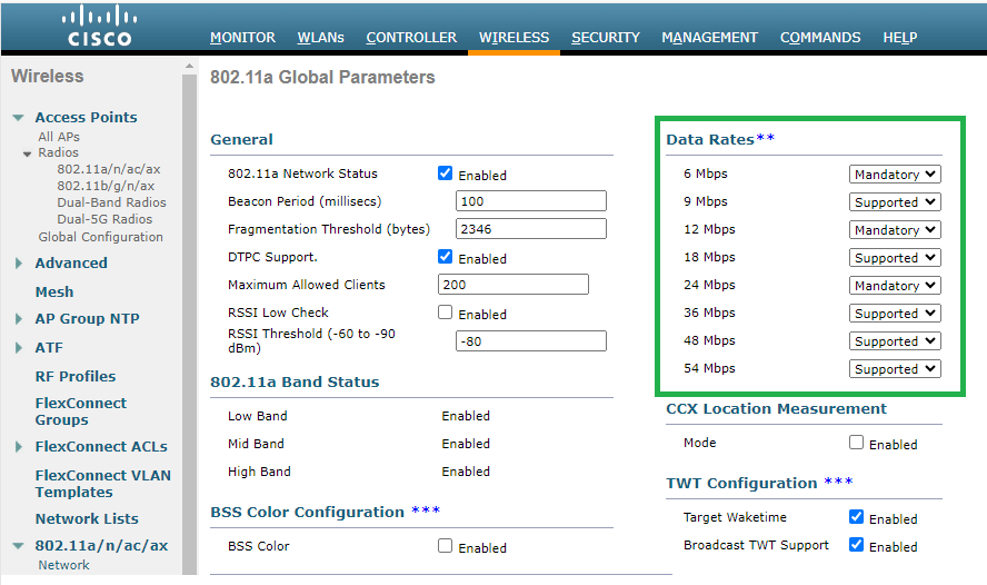 5Ghz 무선 장치의 기본 데이터 속도