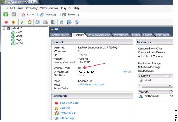 This image shows how to verify whether VMware tools are installed using the vSphere client.