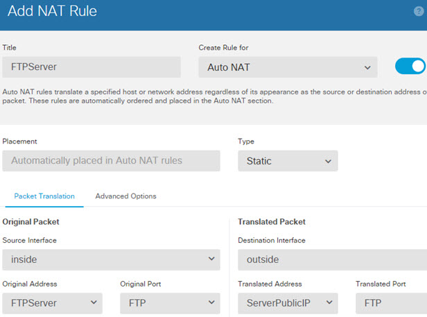 FTPServer NAT rule.