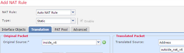 NAT66 スタティック トランスレーション ルール。