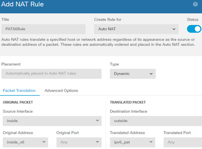 Interface PAT66 Alternative rule.