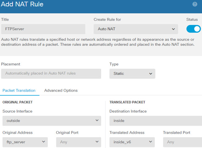 FTPServer NAT rule.