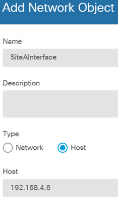 SiteAInterface ネットワーク オブジェクト。