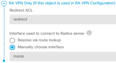 RADIUS サーバーオブジェクトの RA VPN 属性。