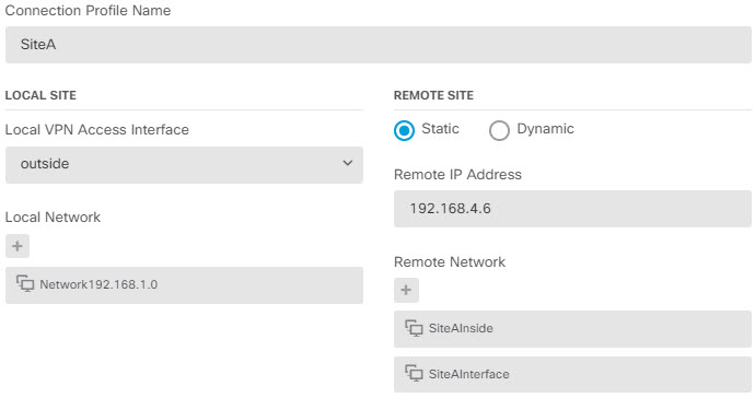 Site B endpoint settings.