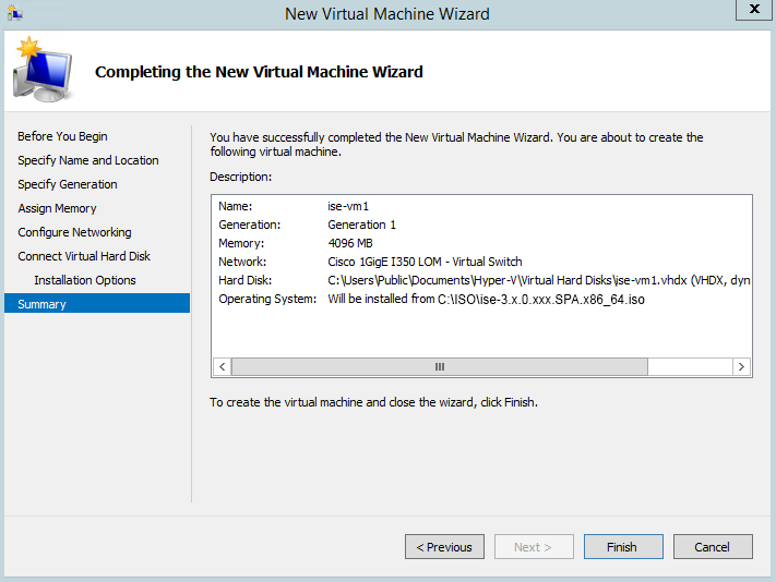 Finishing the New Virtual Machine Wizard.