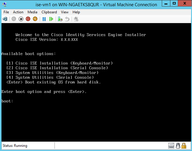 Virtual Machine installation menu.