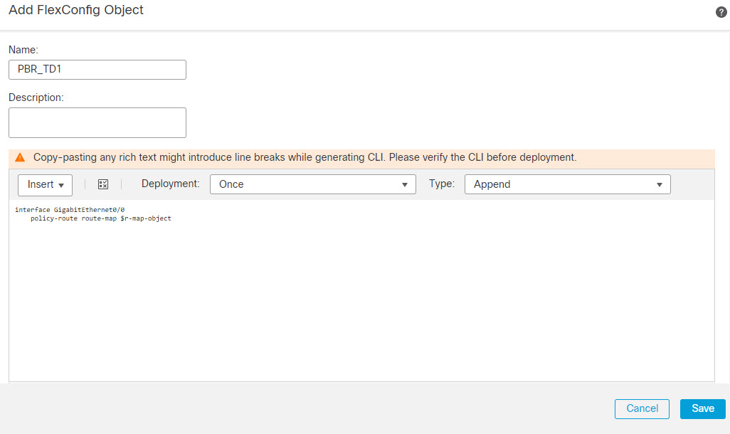 Completed FlexConfig object.