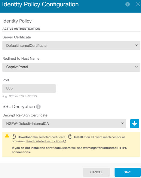 Identity policy active authentication options.