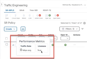 SR-MPLS Policy Performance Metrics in the Traffic Engineering Table