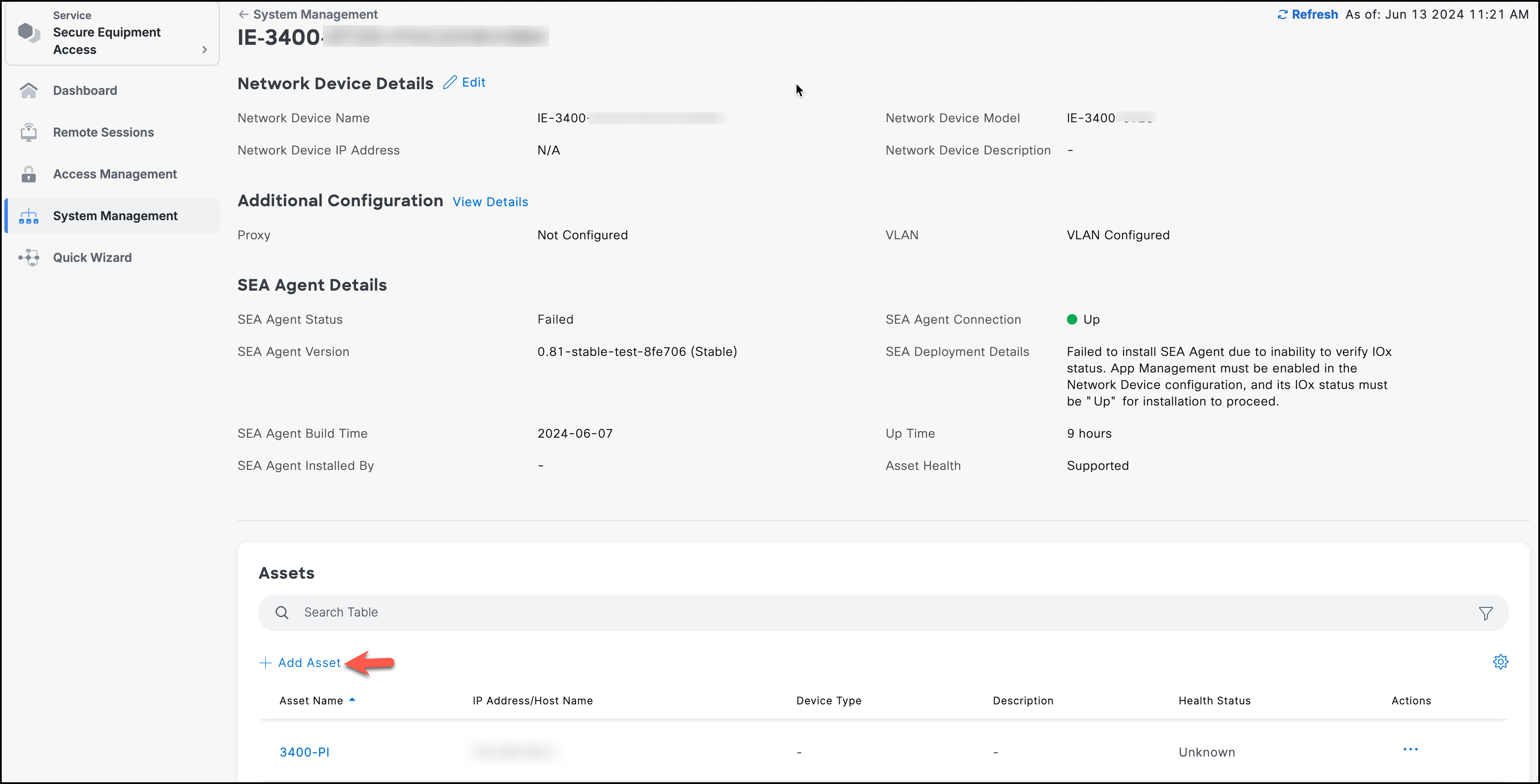 Add assets to a network device