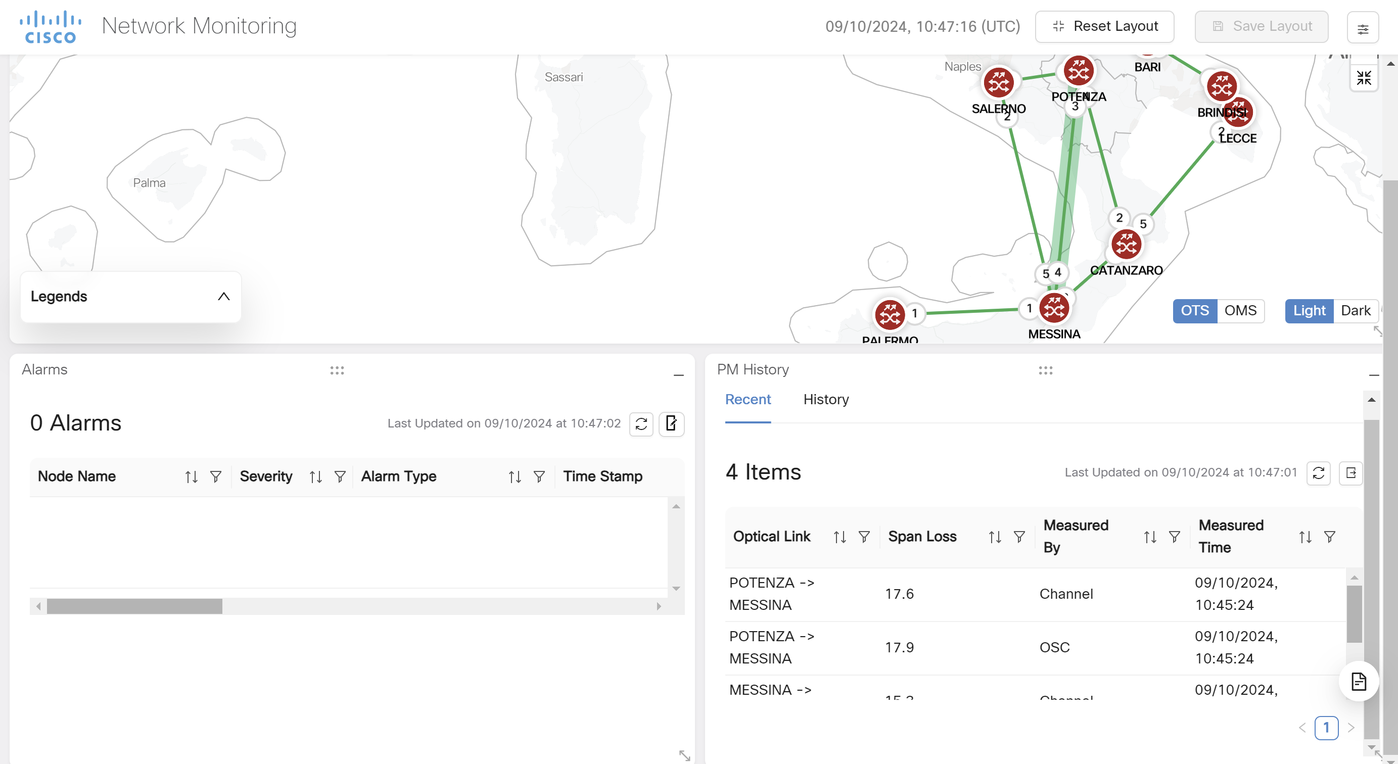 Screenshot of PM History in Network Monitoring