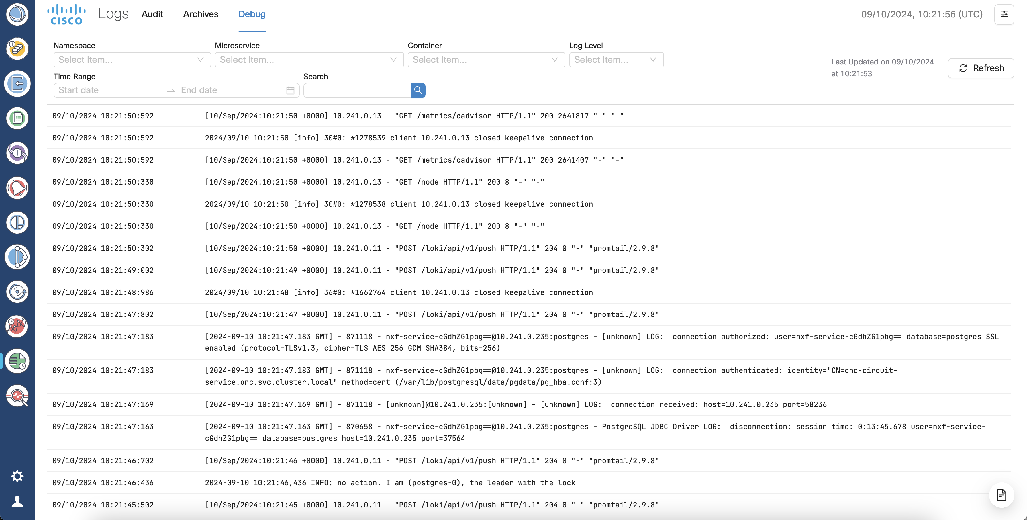 Screenshot of Debug Logs