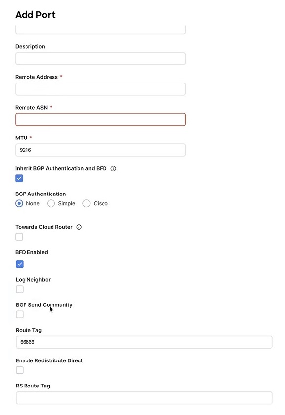 NDFC Settings - Add Port