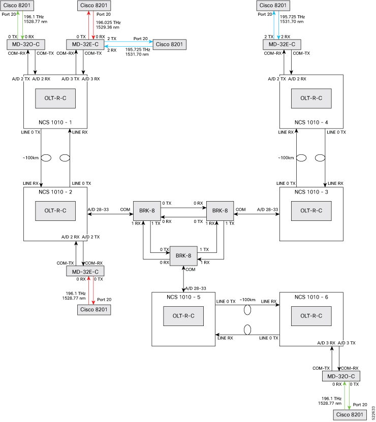 A diagram representing the colored multidegree topology with devices and port connections