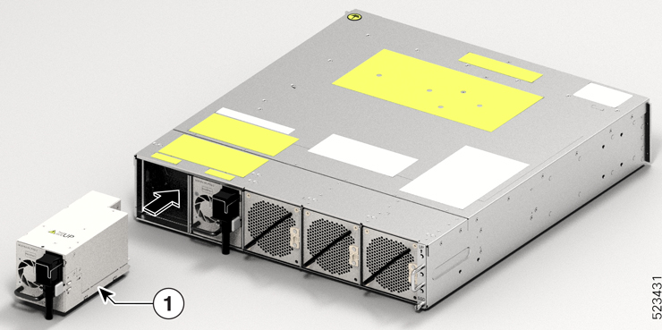 This image shows how to insert the NCS 1004 PSU in perspective view.