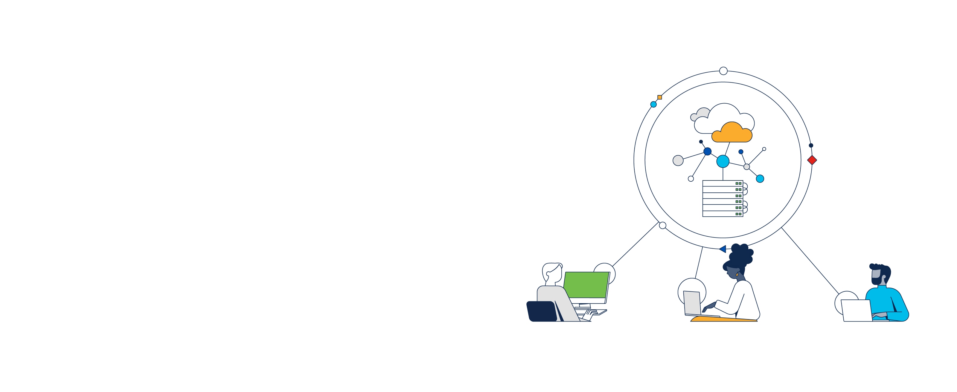 Illustration of multiple users on a Cisco network that ties back to a central observability platform.