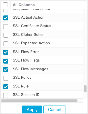 表示する接続イベントのリストに SSL フラグを追加します。