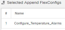 FlexConfig ポリシー、選択済みオブジェクトリストで温度アラームオブジェクトを設定します。