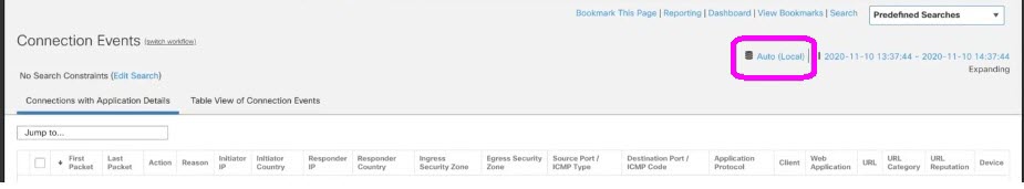 Location of the data source selector on the page